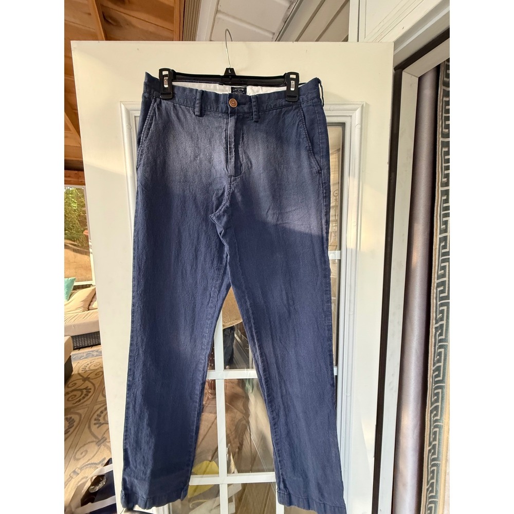 J Crew The Sutton Pants Mens 28x32 Blue Linen Blend Golf Office Preppy Tailored